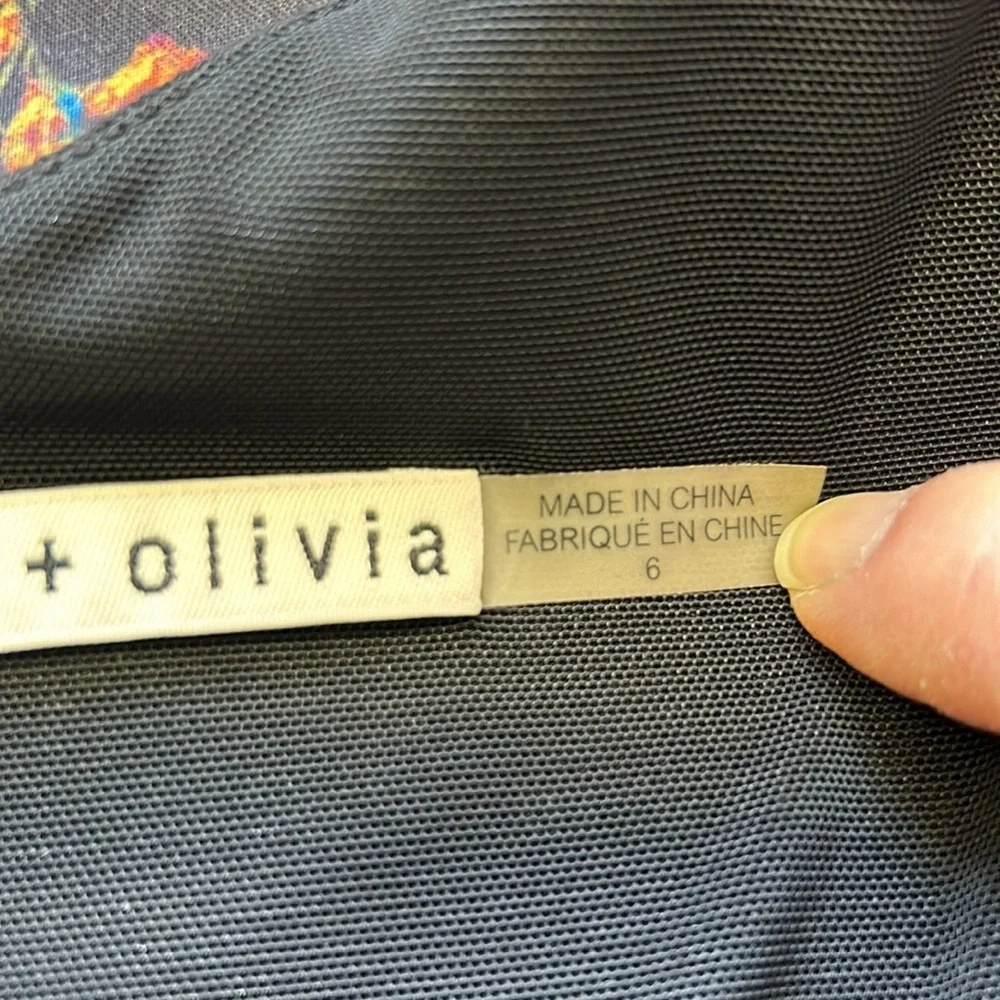 alice + olivia‎ Amie Fall Garden Print Black Long Sleeve Fit Flare Dress Sz 6 - Picture 13 of 16